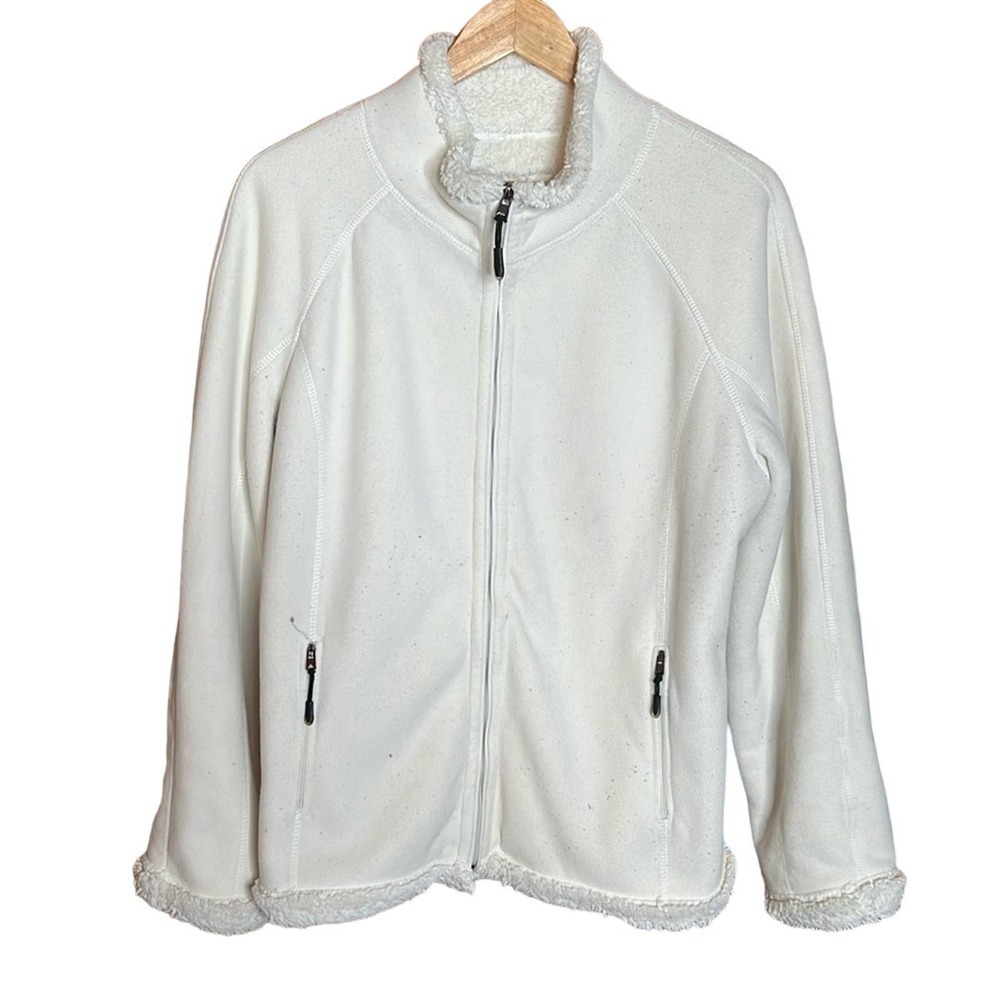 GREEN TEA Fleece Jacket with Sherpa Faux Fur Lining Cream Size XL